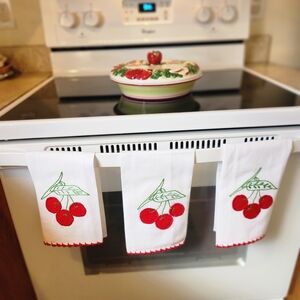 Cherry Embroidered Kitchen Towels